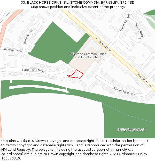 33, BLACK HORSE DRIVE, SILKSTONE COMMON, BARNSLEY, S75 4SD: Location map and indicative extent of plot