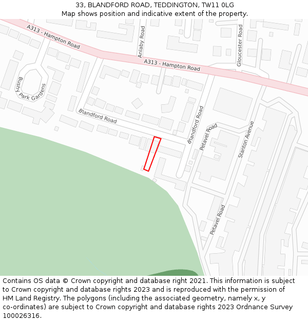 33, BLANDFORD ROAD, TEDDINGTON, TW11 0LG: Location map and indicative extent of plot