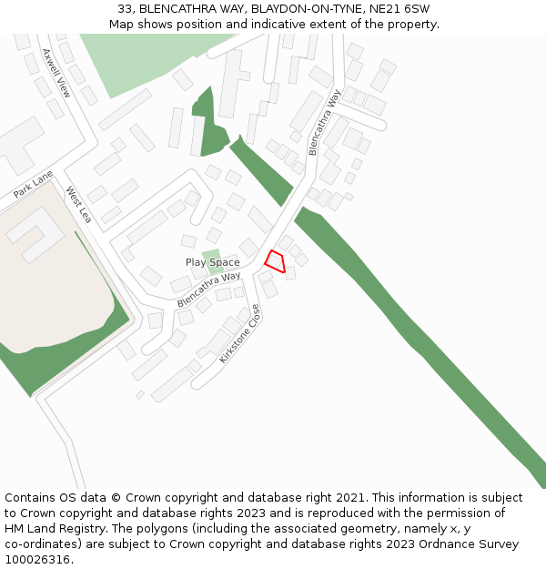 33, BLENCATHRA WAY, BLAYDON-ON-TYNE, NE21 6SW: Location map and indicative extent of plot