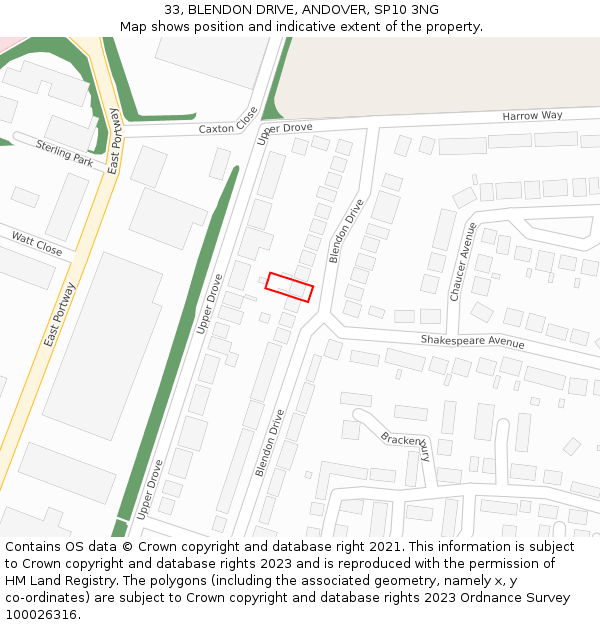 33, BLENDON DRIVE, ANDOVER, SP10 3NG: Location map and indicative extent of plot