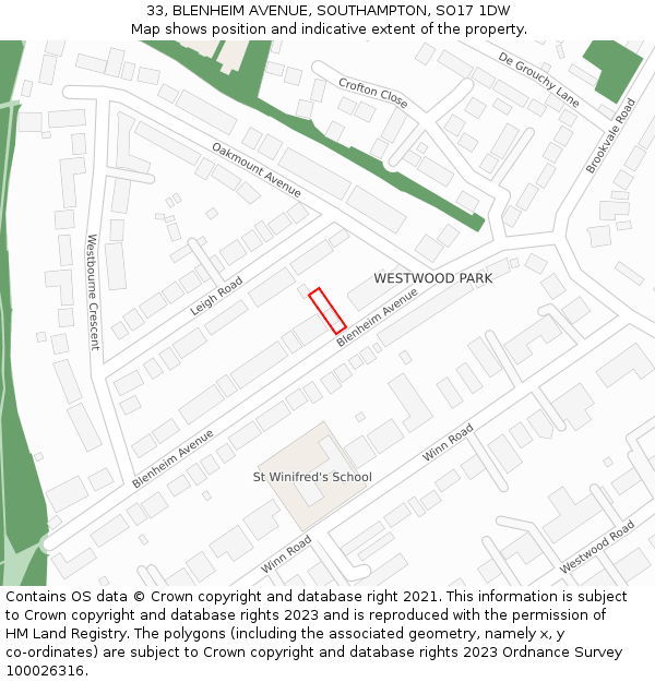 33, BLENHEIM AVENUE, SOUTHAMPTON, SO17 1DW: Location map and indicative extent of plot