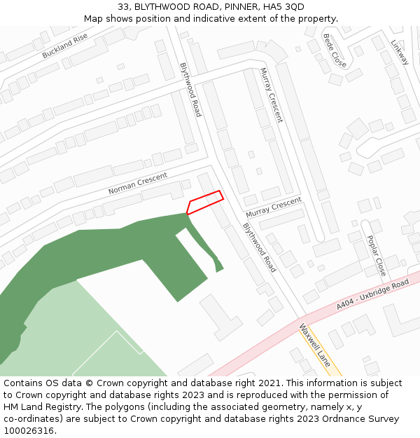 33, BLYTHWOOD ROAD, PINNER, HA5 3QD: Location map and indicative extent of plot