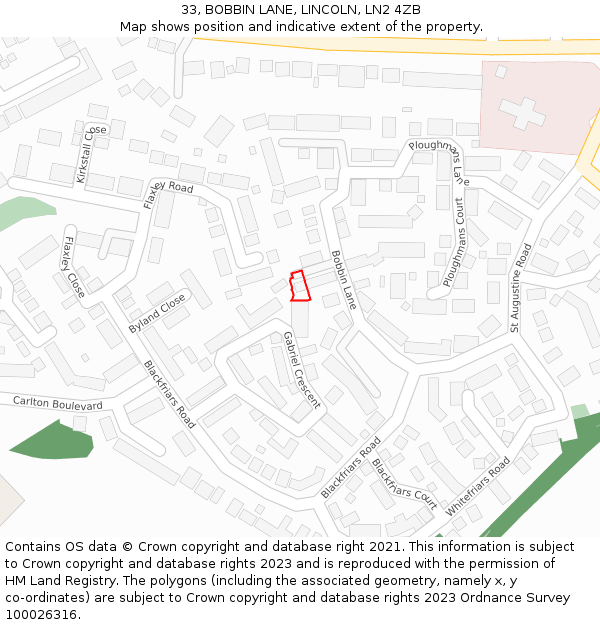 33, BOBBIN LANE, LINCOLN, LN2 4ZB: Location map and indicative extent of plot