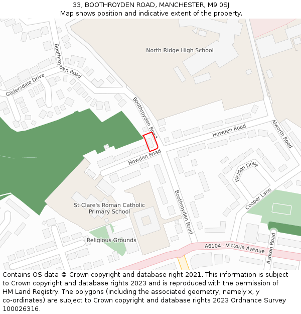 33, BOOTHROYDEN ROAD, MANCHESTER, M9 0SJ: Location map and indicative extent of plot