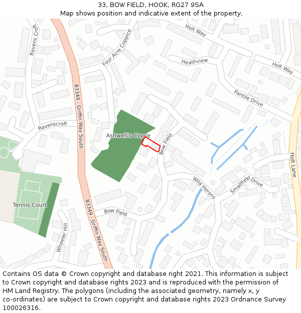 33, BOW FIELD, HOOK, RG27 9SA: Location map and indicative extent of plot