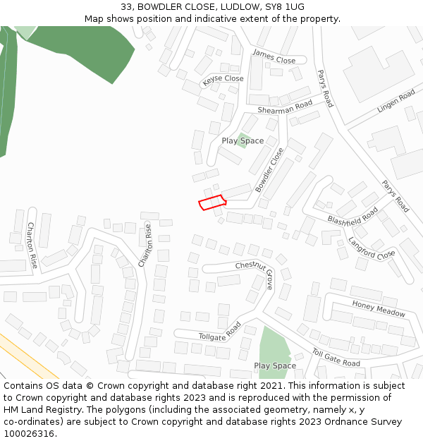 33, BOWDLER CLOSE, LUDLOW, SY8 1UG: Location map and indicative extent of plot