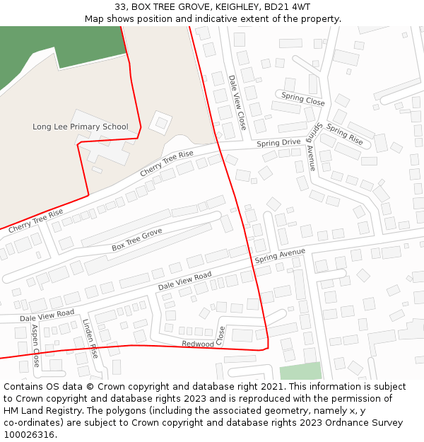 33, BOX TREE GROVE, KEIGHLEY, BD21 4WT: Location map and indicative extent of plot