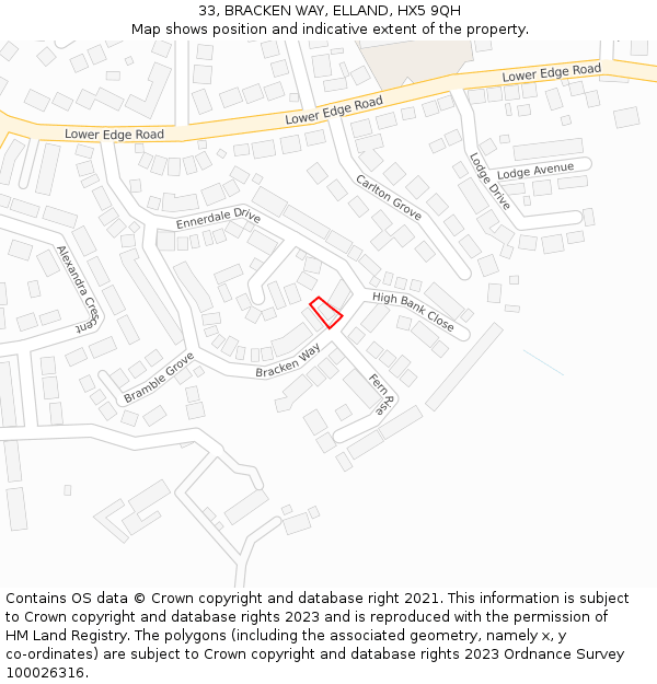 33, BRACKEN WAY, ELLAND, HX5 9QH: Location map and indicative extent of plot
