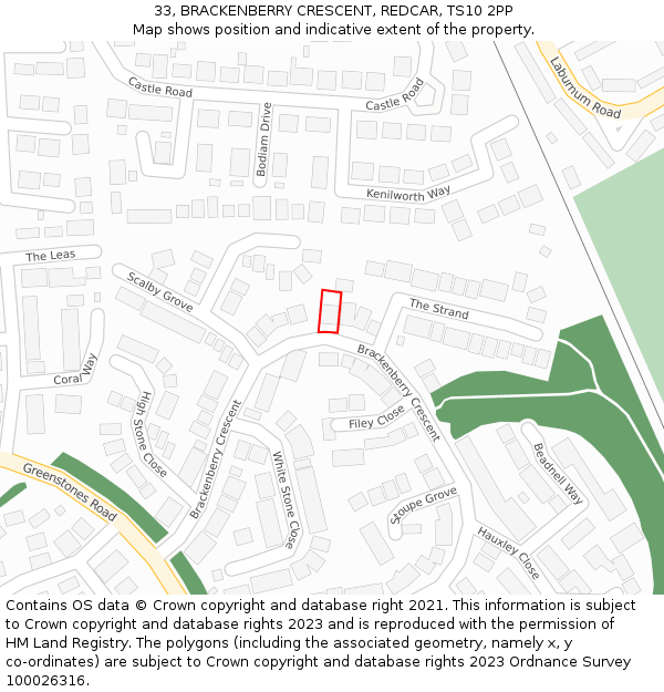 33, BRACKENBERRY CRESCENT, REDCAR, TS10 2PP: Location map and indicative extent of plot