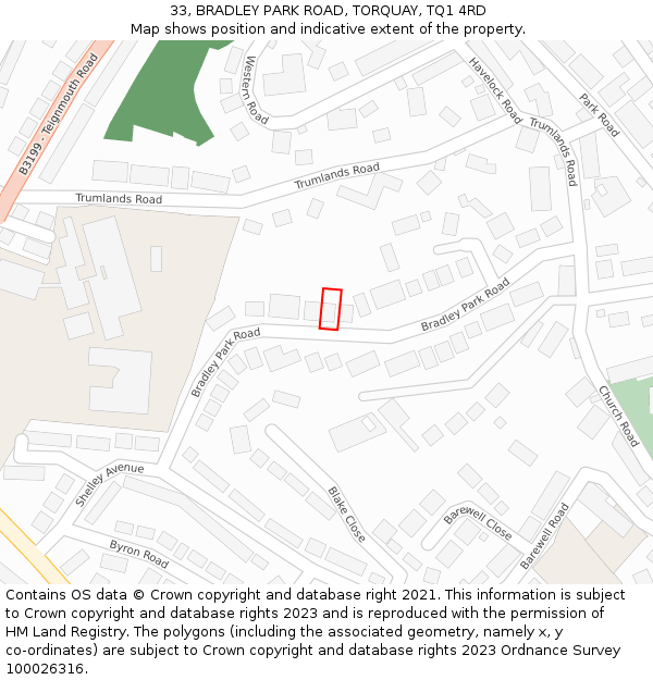 33, BRADLEY PARK ROAD, TORQUAY, TQ1 4RD: Location map and indicative extent of plot