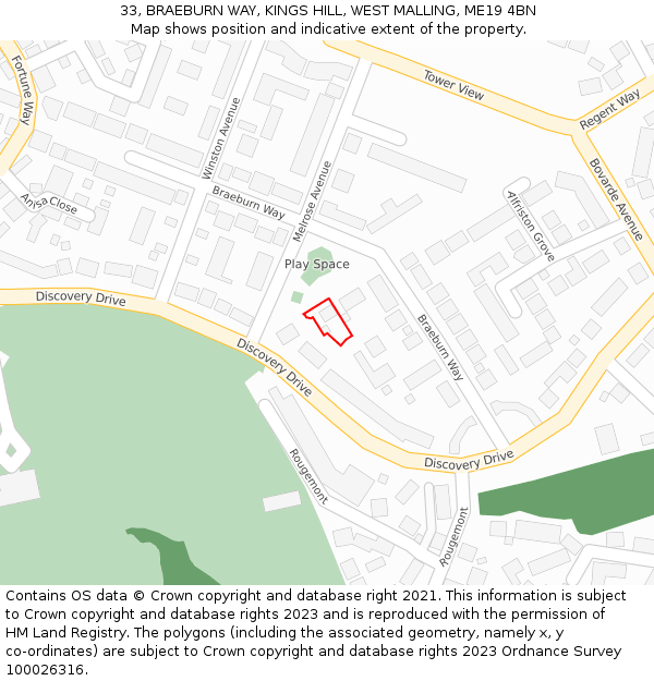 33, BRAEBURN WAY, KINGS HILL, WEST MALLING, ME19 4BN: Location map and indicative extent of plot