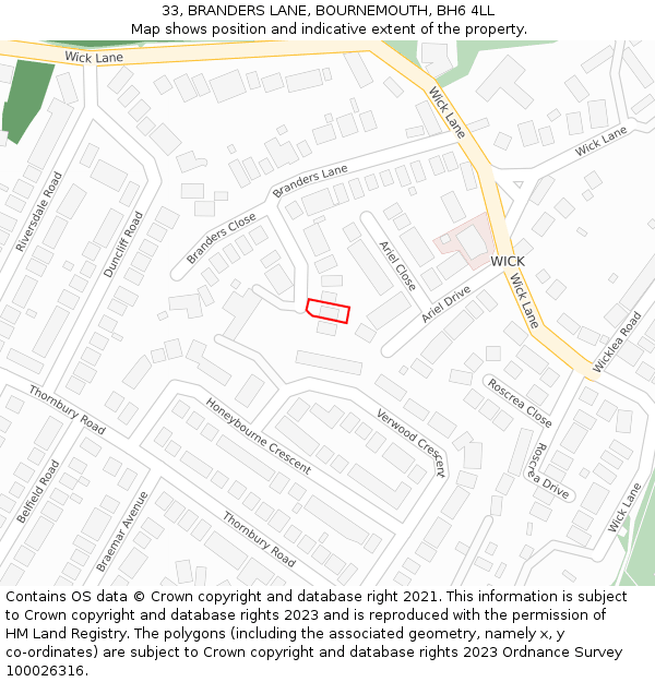 33, BRANDERS LANE, BOURNEMOUTH, BH6 4LL: Location map and indicative extent of plot