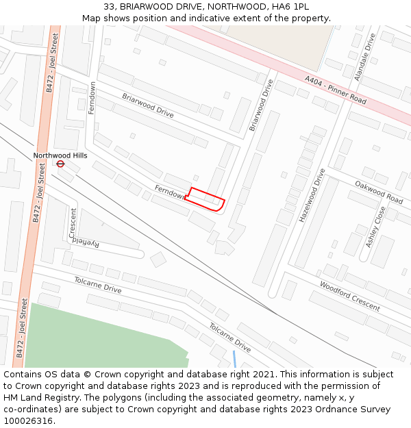 33, BRIARWOOD DRIVE, NORTHWOOD, HA6 1PL: Location map and indicative extent of plot