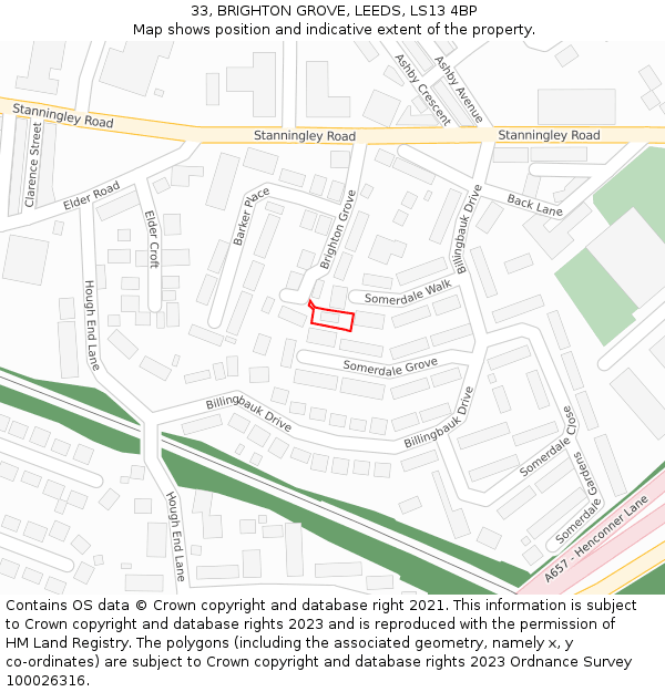 33, BRIGHTON GROVE, LEEDS, LS13 4BP: Location map and indicative extent of plot