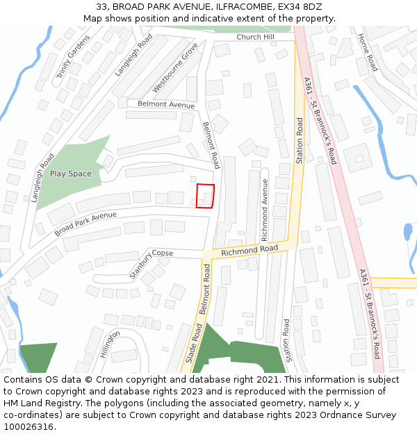 33, BROAD PARK AVENUE, ILFRACOMBE, EX34 8DZ: Location map and indicative extent of plot