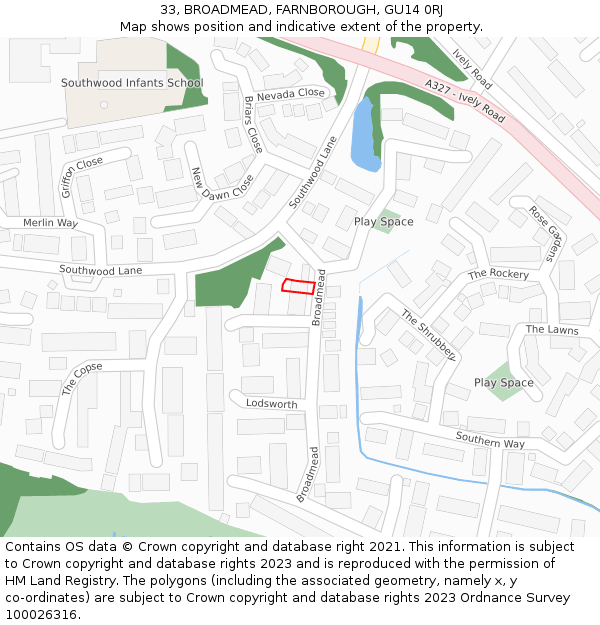 33, BROADMEAD, FARNBOROUGH, GU14 0RJ: Location map and indicative extent of plot