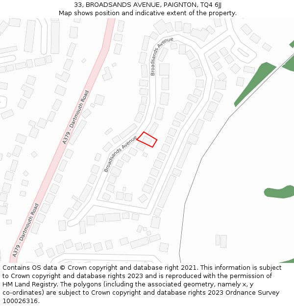 33, BROADSANDS AVENUE, PAIGNTON, TQ4 6JJ: Location map and indicative extent of plot