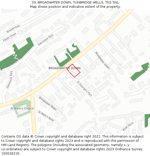 33, BROADWATER DOWN, TUNBRIDGE WELLS, TN2 5NL: Location map and indicative extent of plot