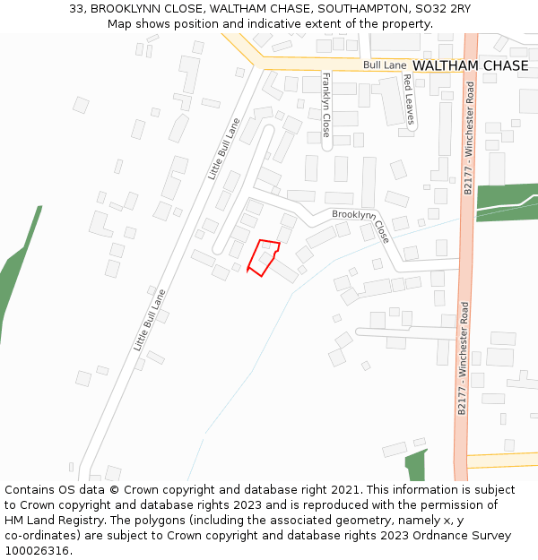 33, BROOKLYNN CLOSE, WALTHAM CHASE, SOUTHAMPTON, SO32 2RY: Location map and indicative extent of plot