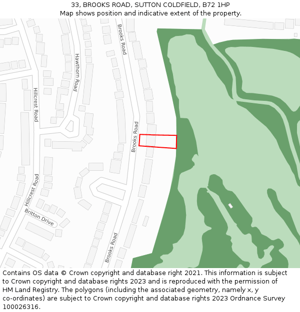 33, BROOKS ROAD, SUTTON COLDFIELD, B72 1HP: Location map and indicative extent of plot