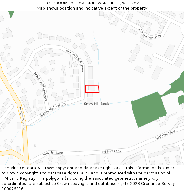 33, BROOMHALL AVENUE, WAKEFIELD, WF1 2AZ: Location map and indicative extent of plot