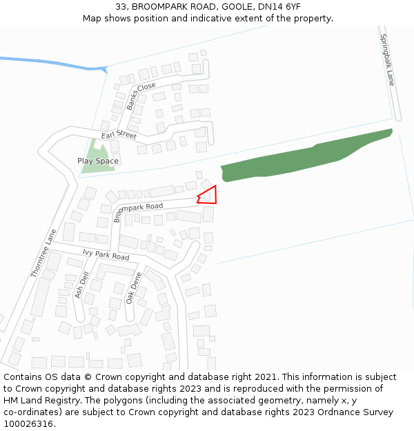 33, BROOMPARK ROAD, GOOLE, DN14 6YF: Location map and indicative extent of plot