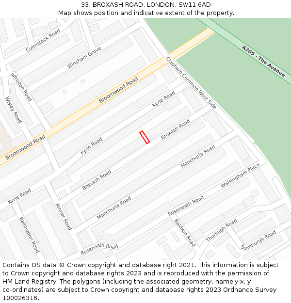 33, BROXASH ROAD, LONDON, SW11 6AD: Location map and indicative extent of plot