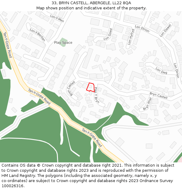 33, BRYN CASTELL, ABERGELE, LL22 8QA: Location map and indicative extent of plot