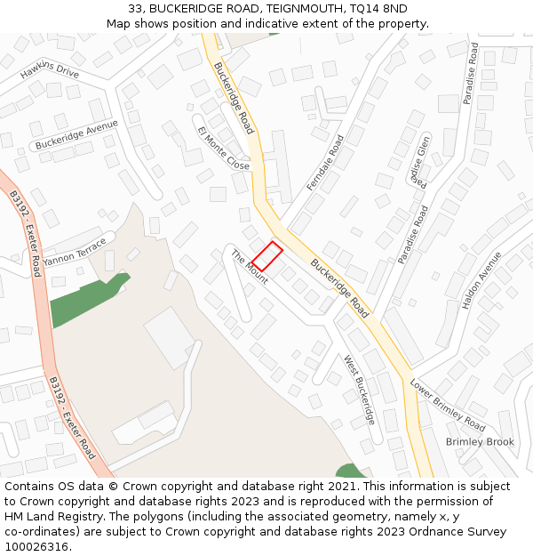 33, BUCKERIDGE ROAD, TEIGNMOUTH, TQ14 8ND: Location map and indicative extent of plot