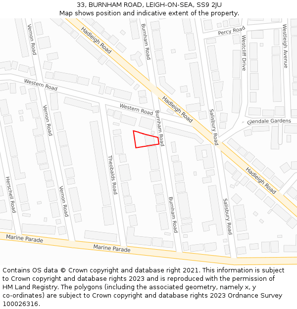 33, BURNHAM ROAD, LEIGH-ON-SEA, SS9 2JU: Location map and indicative extent of plot