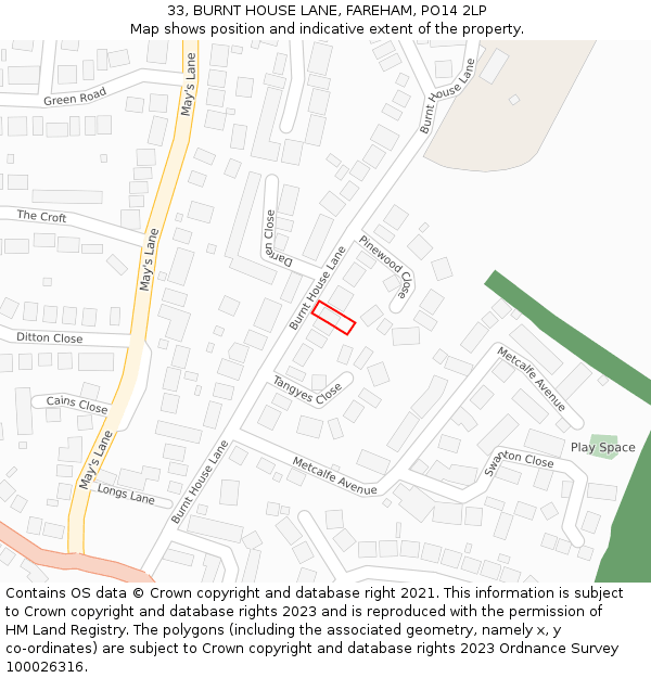 33, BURNT HOUSE LANE, FAREHAM, PO14 2LP: Location map and indicative extent of plot