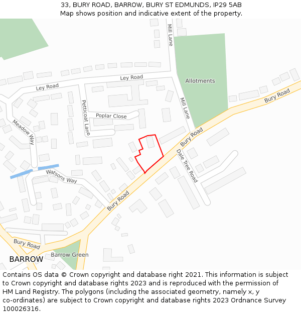 33, BURY ROAD, BARROW, BURY ST EDMUNDS, IP29 5AB: Location map and indicative extent of plot