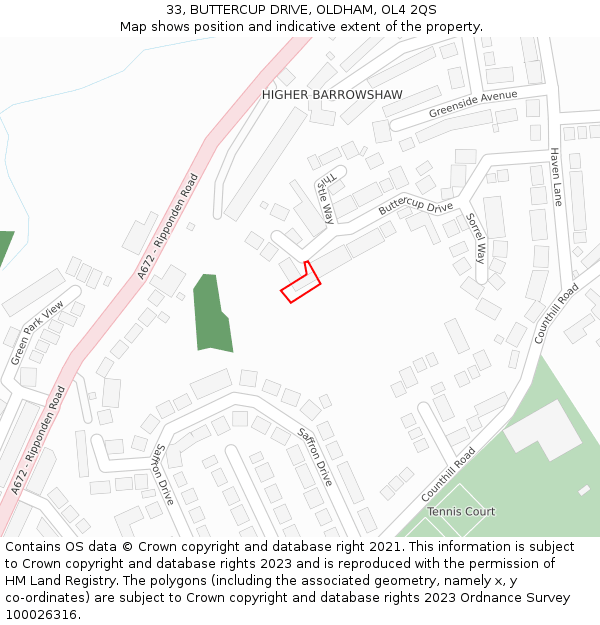 33, BUTTERCUP DRIVE, OLDHAM, OL4 2QS: Location map and indicative extent of plot