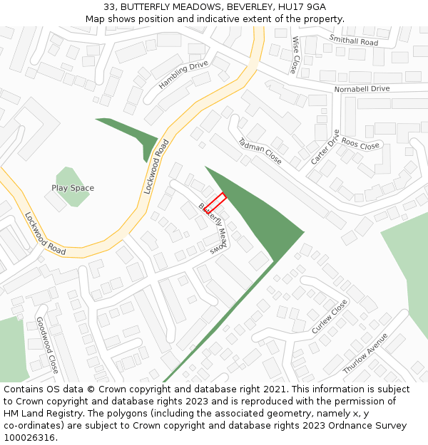33, BUTTERFLY MEADOWS, BEVERLEY, HU17 9GA: Location map and indicative extent of plot