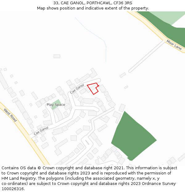 33, CAE GANOL, PORTHCAWL, CF36 3RS: Location map and indicative extent of plot