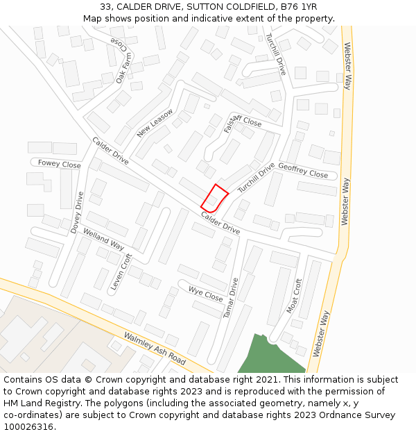 33, CALDER DRIVE, SUTTON COLDFIELD, B76 1YR: Location map and indicative extent of plot