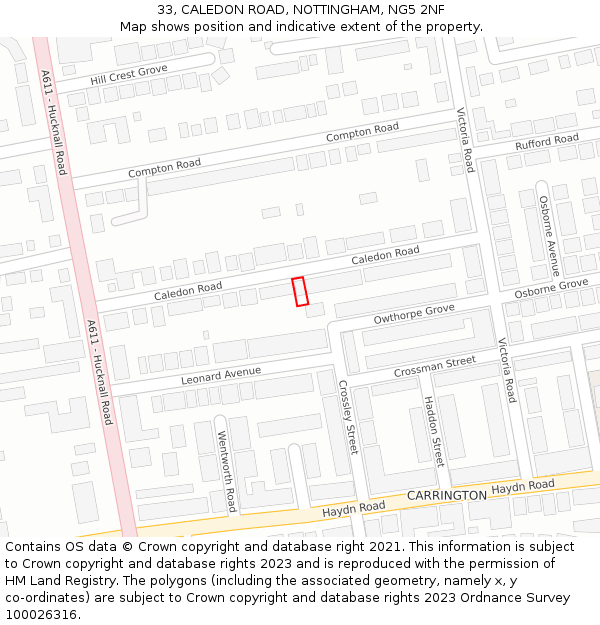 33, CALEDON ROAD, NOTTINGHAM, NG5 2NF: Location map and indicative extent of plot