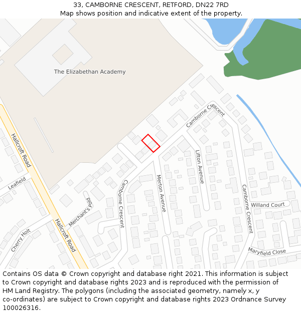 33, CAMBORNE CRESCENT, RETFORD, DN22 7RD: Location map and indicative extent of plot