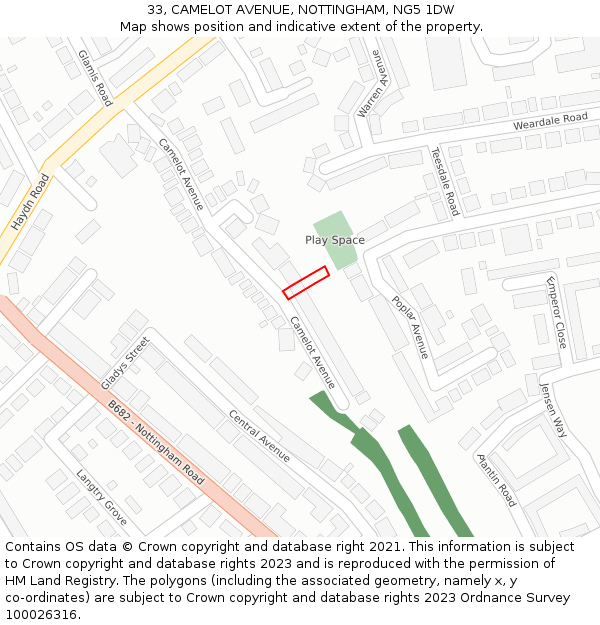 33, CAMELOT AVENUE, NOTTINGHAM, NG5 1DW: Location map and indicative extent of plot