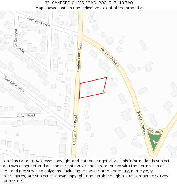 33, CANFORD CLIFFS ROAD, POOLE, BH13 7AQ: Location map and indicative extent of plot
