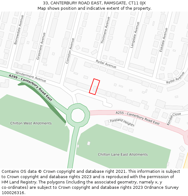 33, CANTERBURY ROAD EAST, RAMSGATE, CT11 0JX: Location map and indicative extent of plot