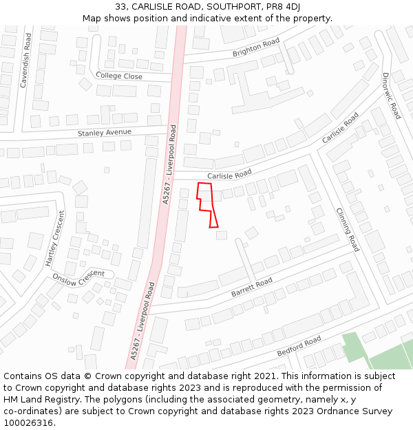 33, CARLISLE ROAD, SOUTHPORT, PR8 4DJ: Location map and indicative extent of plot