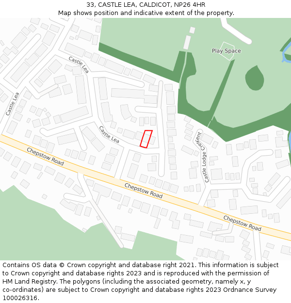 33, CASTLE LEA, CALDICOT, NP26 4HR: Location map and indicative extent of plot