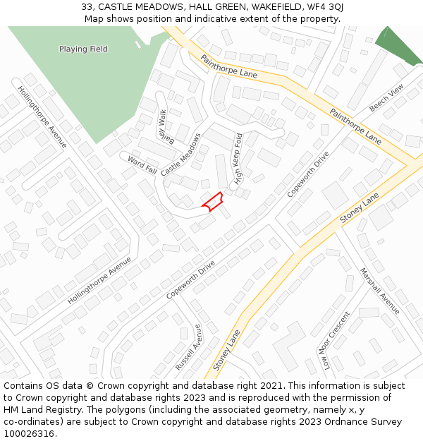 33, CASTLE MEADOWS, HALL GREEN, WAKEFIELD, WF4 3QJ: Location map and indicative extent of plot