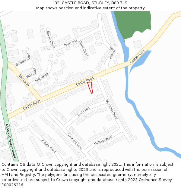 33, CASTLE ROAD, STUDLEY, B80 7LS: Location map and indicative extent of plot