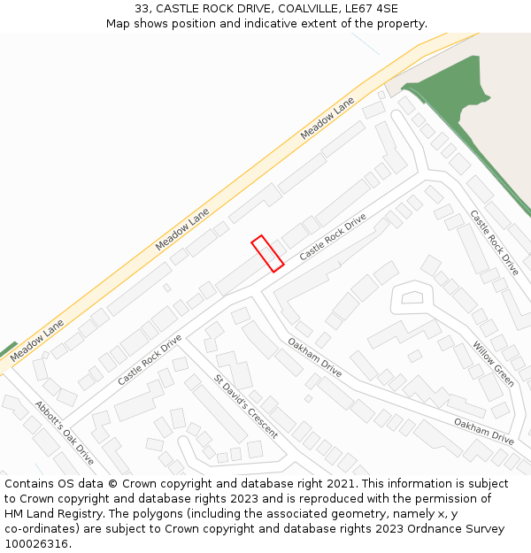 33, CASTLE ROCK DRIVE, COALVILLE, LE67 4SE: Location map and indicative extent of plot