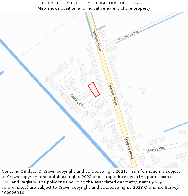 33, CASTLEGATE, GIPSEY BRIDGE, BOSTON, PE22 7BS: Location map and indicative extent of plot