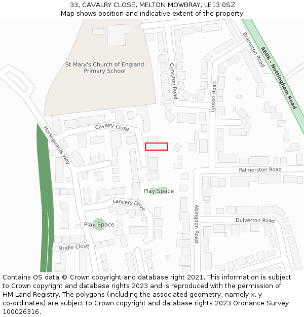 33, CAVALRY CLOSE, MELTON MOWBRAY, LE13 0SZ: Location map and indicative extent of plot