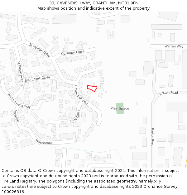 33, CAVENDISH WAY, GRANTHAM, NG31 9FN: Location map and indicative extent of plot