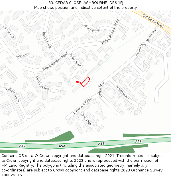 33, CEDAR CLOSE, ASHBOURNE, DE6 1FJ: Location map and indicative extent of plot